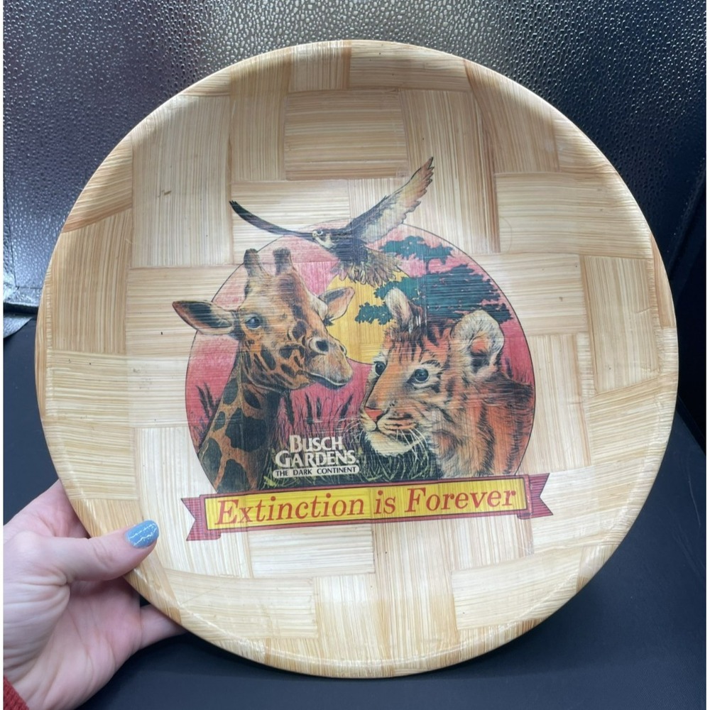 Vintage Busch Gardens Dark Continent Bowl Extinction is Forever Woven Wood‎ 12"